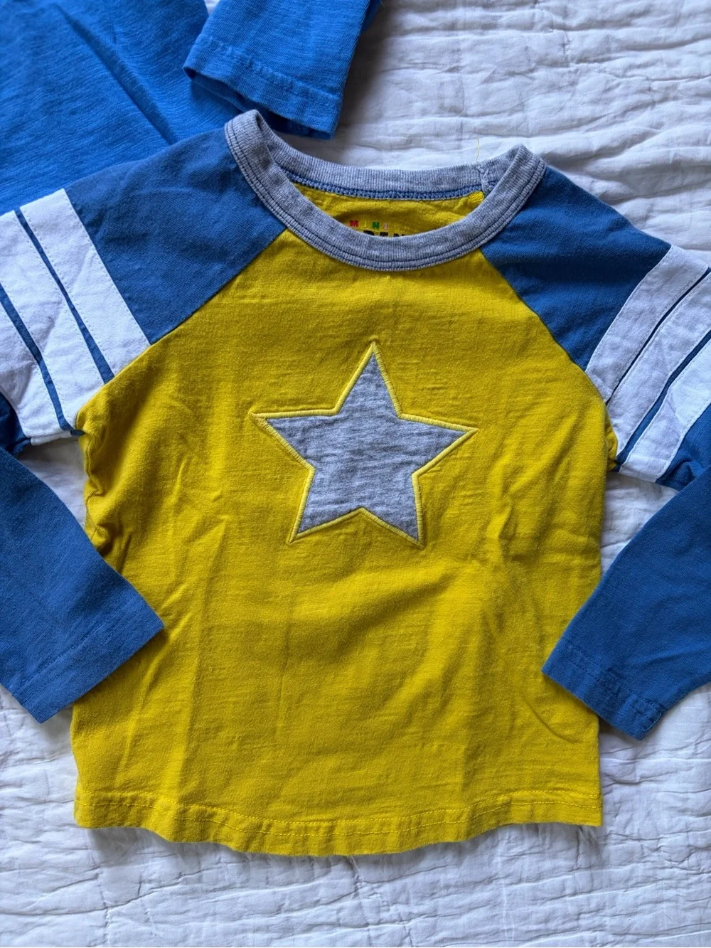 Mini Boden Blue Long-Sleeve Pocket Tee & Yellow Star Raglan Top